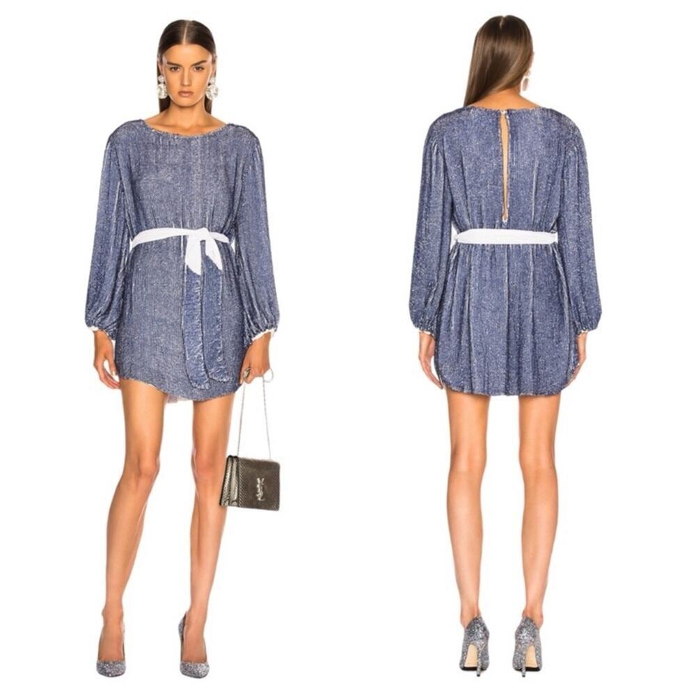 RETROFETE Grace Tie Waist Long Sleeve Sequin Mini Dress